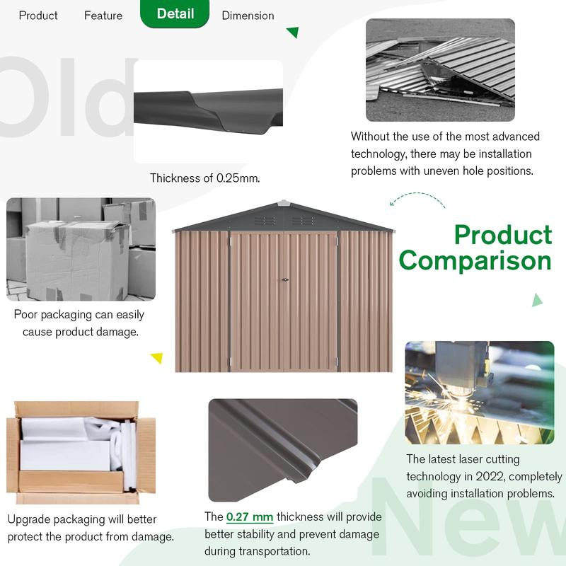 AECOJOY Metal Storage Shed Lockable Doors Steel Frame Galvanized Coating Suitable for Garden Backyard Air Vents Sloped Roof Durable Design Spacious Storage Modern Organizer Patio White Wood