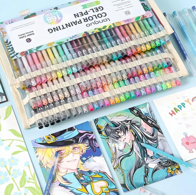 Vibrant gel pen sets (45/72/99/168 pens) with case. Perfect for diaries, cards, DIY, drawing, graffiti, scrapbooking—versatile art supplies.
