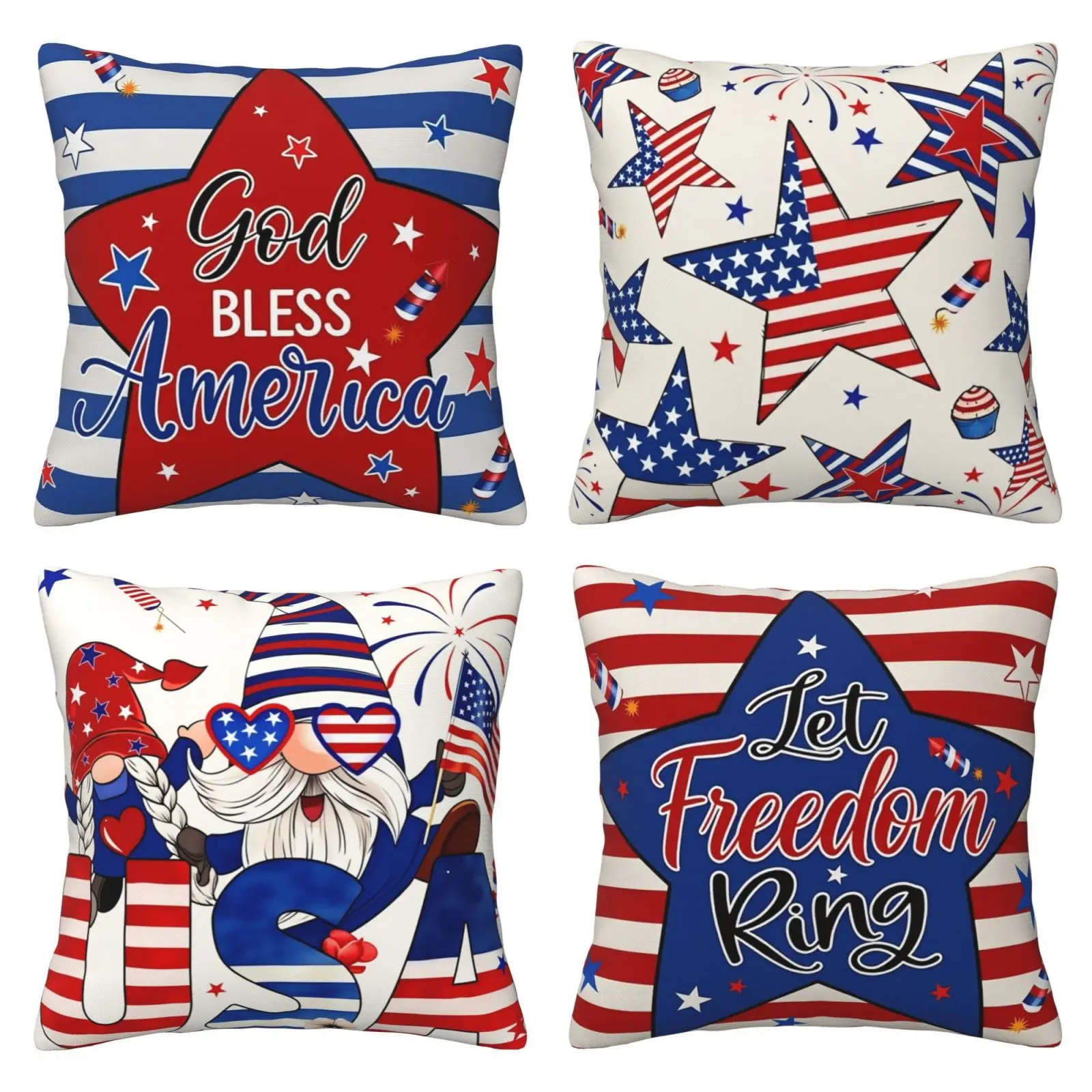 July 4th themed pillow cover, "Let the Voice of Freedom resound through the clouds" pillow cover, July 4th Independence Day patriotic themed square cushion cover, suitable for sofas, beds, benches, 4-piece set with double-sided printing