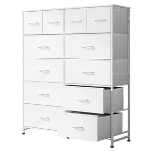 12-Drawer Tall Dresser for Bedroom, Fabric Dresser Organizer with Wood Top & Steel Frame, Chest of Drawers for Closet, Living Room Storage