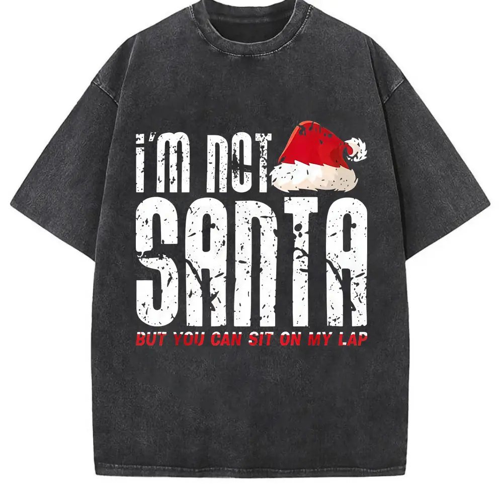 Christmas T Shirt Black I M Not Santa But You Can Sit On My Lap With Santa Hat Design Holiday Party Wear