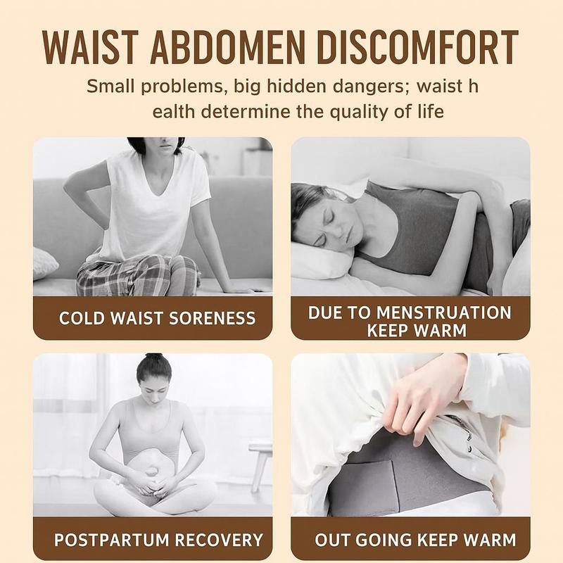 German-style waist support belt with heating function to warm the stomach and relieve back pain; double pockets for women to keep warm and protect against cold.