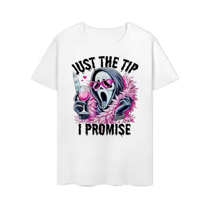 Just The Tip I Promise Ghostface T-Shirt  T-shirt Short Sleeve Tees Casual Crewneck Pullover Tops Cute Graphic Cotton Tops gift soft Men's Round Neck Tee