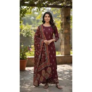 Khaddar Embroidered Burgundy Suit