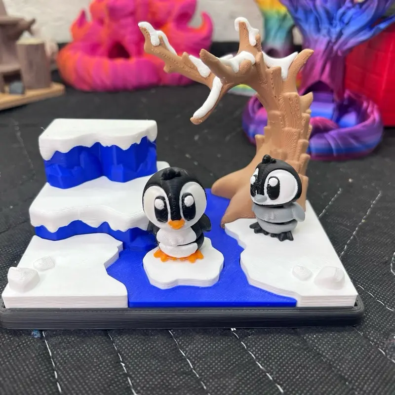 3D Printed Plastic Penguin Ice Scene Figurines - Multicolor Arctic Ornaments Playset with Tree, Lightweight Standing Shelf Decoration, Bright Room Decor, Desk Decor, Ideal Home Supplies Gift (Figurines & Miniatures)