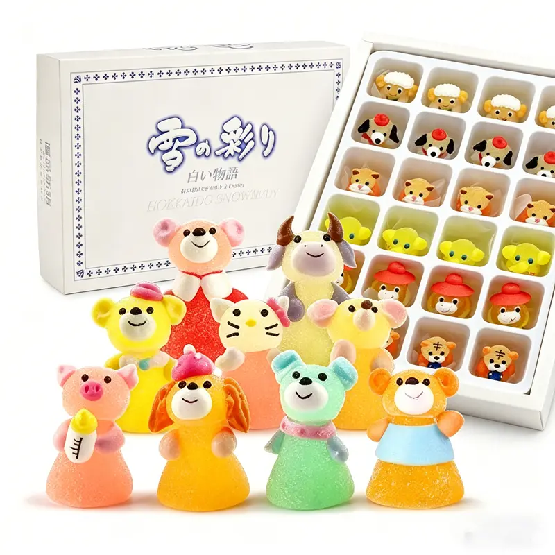 24 Pieces Boxed Cute Animal-Shaped Chewy Gummy Candies, Handmade Cartoon Jelly Sweets with Fruity Flavors & Edible Flavorings, Premium Gift Packaging for Kids, Candy Fans’ Birthday Party Favor Snack Set