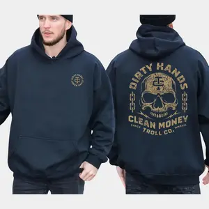 🥇     Dirty Hand Clean Money Golden Skull 2-Sided Hoodie, Hoodie For Working, Blue Collar Gifts, Men's Gifts, Casual Menswear, For Men