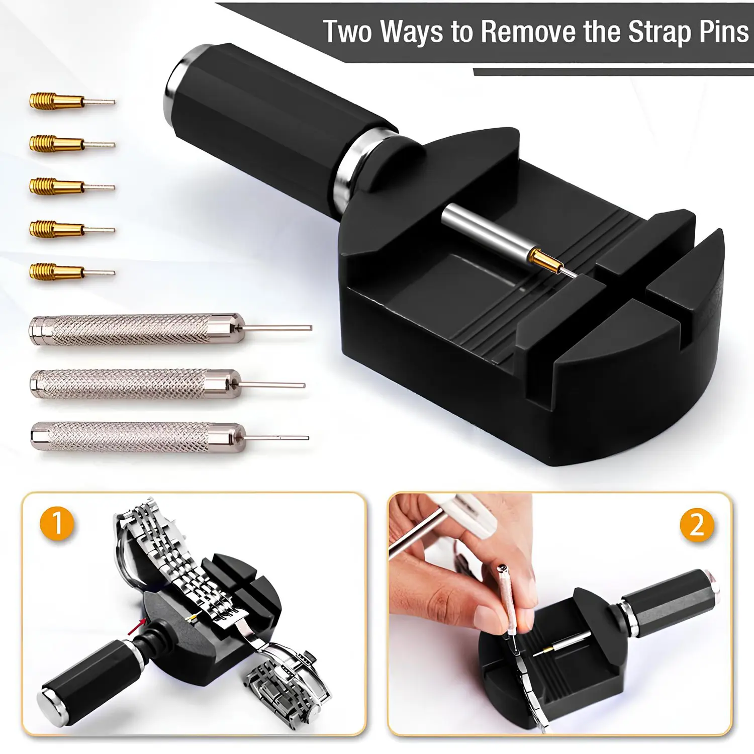 Watch Link Removal Kit, Resizing Tool for Bracelet Adjustment & Replacement, Pin Remover for Sizing Strap, Watch Adjuster, Hammer for Watch Repair, Adjust Band, with User Manual, Punches