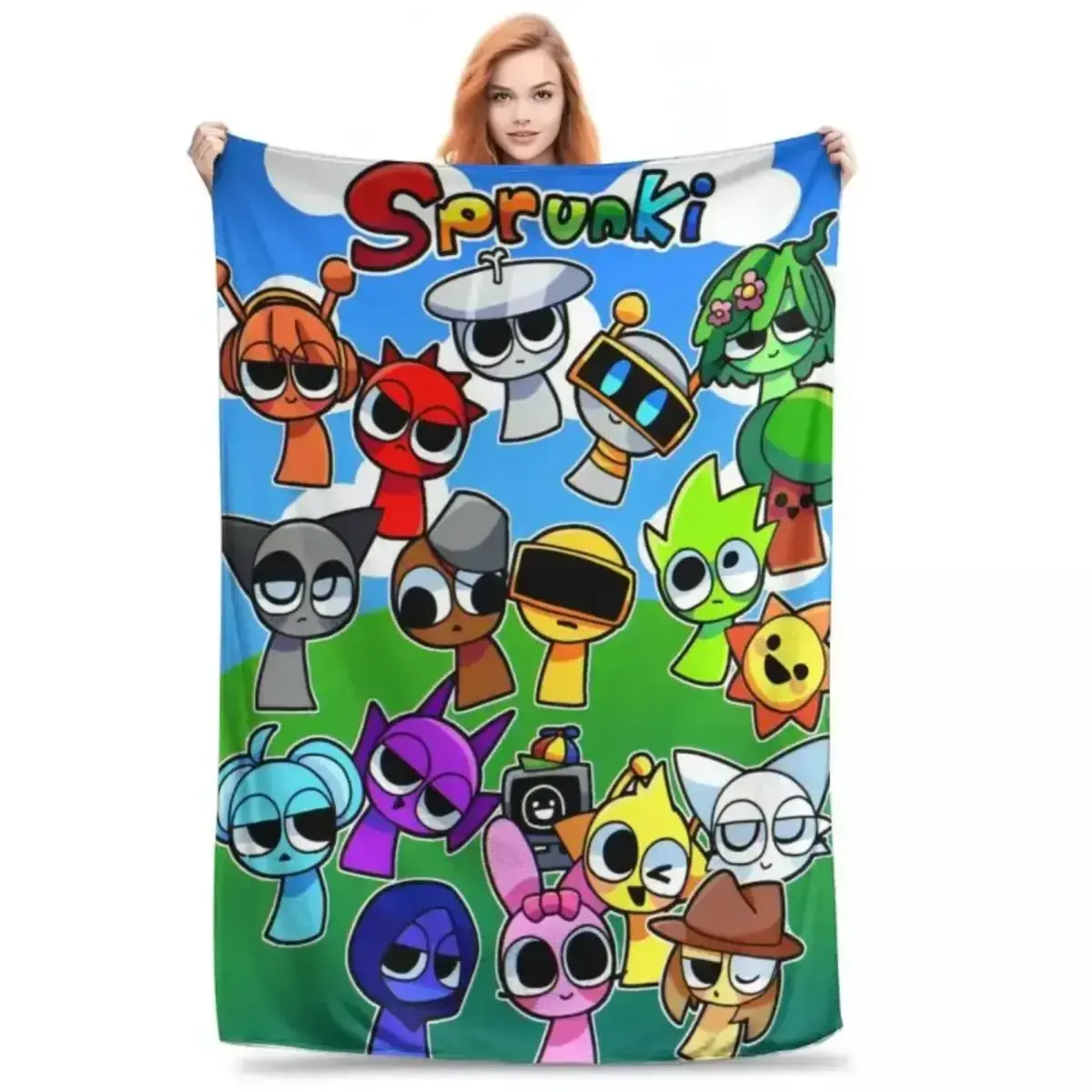 Sprunki Cartoon Character Throw Blanket, Cute Music Game Soft Cozy Plush Bed Blanket, Lightweight Warm Blankets for Kids Bedroom Decor, Couch Sofa Living Room, Birthday Gifts for Fans