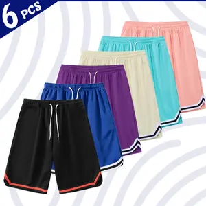 6-Pack Multicolor Athletic Shorts — Contrast Trim Design, Clean Lines, Durable and Wrinkle-Resistant, Perfect for the Field, Commuting, and Everyday Campus Life!