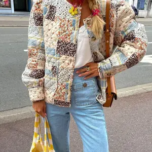 Women Fall Quilted Jacket, Lightweight Floral Print Casual Long Sleeve Button Cardigan, Ladies Outwear Streetwear, Ladies Clothes for Indoor Outdoor Wear, Ladies Clothes for Daily Wear