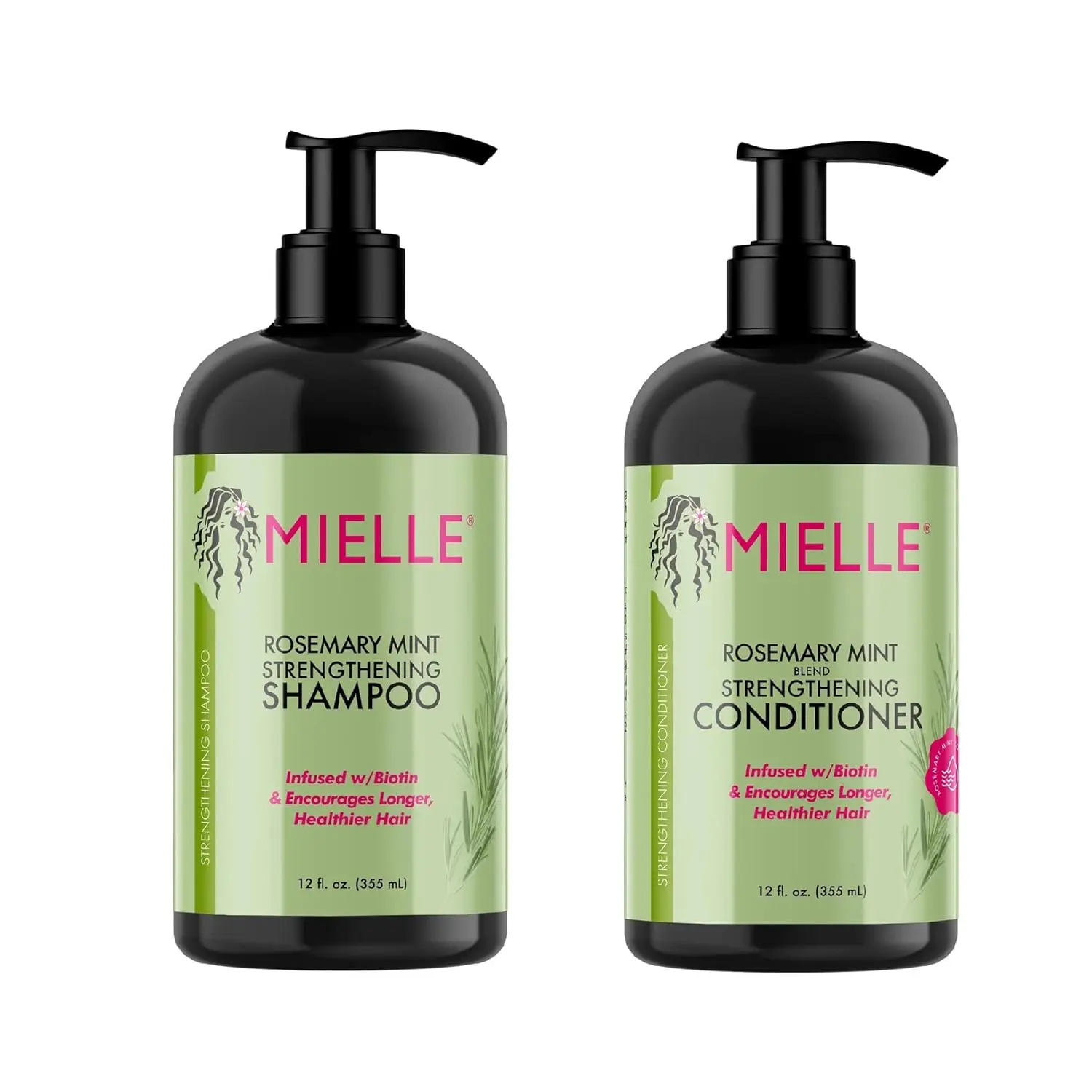 Mielle Rosemary Mint Haircare Bundle Set - 12 fl oz Natural Herbal Shampoo & 12 fl oz Conditioner (Shampoo and Conditioner Set)