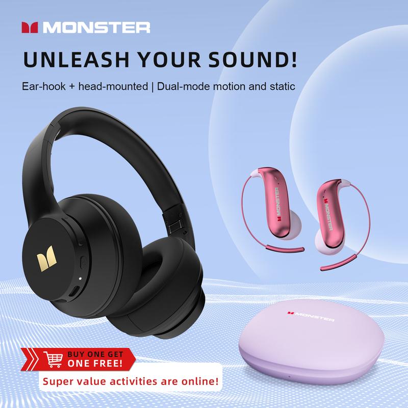 Monster Bluetooth Headphones Set – Includes Over-Ear Wireless Headphones and Ear Buds Ear-Hook Earphones, Deep Bass, Clear Sound, Noise Cancelling Mic, Noise Isolation, IPX5 Waterproof, 40H + 80H Playtime, Ideal for Travel, Work & Gifts for Men and Women Monster Bluetooth Headphones Set – Includes Over-Ear Wireless Headphones and Ear Buds Ear-Hook Earphones, Deep Bass, Clear Sound, Noise Cancelling Mic, Noise Isolation, IPX5 Waterproof, 40H + 80H Playtime, Ideal for Travel, Work & Gifts for Men and Women