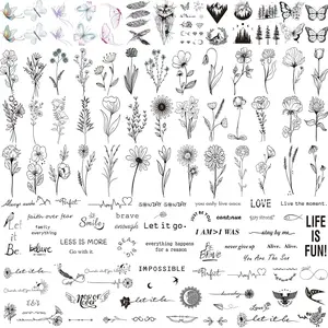 100 Sheets Realistic Temporary Tattoos, 240+ Pcs Multicolor Modern Floral & Inspirational Words Tattoos, Waterproof, 3+ Kids