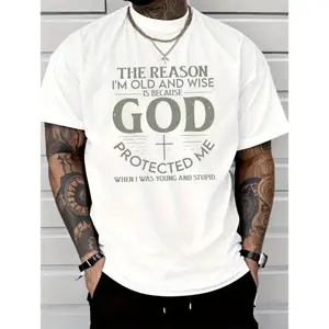 Comfortable Translucent Cotton Short Sleeve TShirt Featuring God Bless Me Letter Print