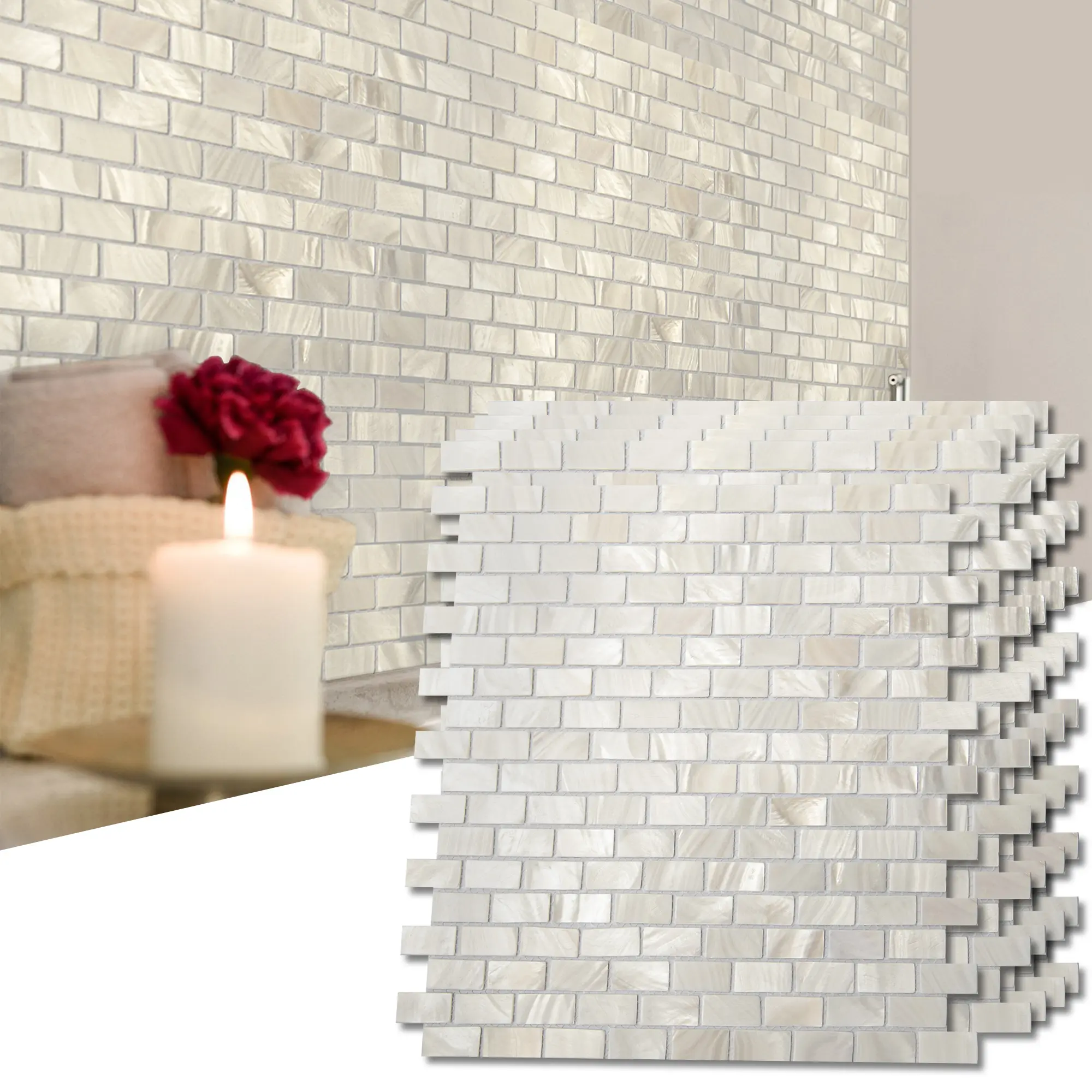 Art3d Mesh-Mounted Handcrafted Natural Shell 3D Wall Board Panels, 10 Sheets 11.8"x11.8"x0.1" Thin Profile, Genuine Mother of Pearl Cuttable Waterproof Panels for Bathroom, Kitchen Backsplashes, Swimming Pools