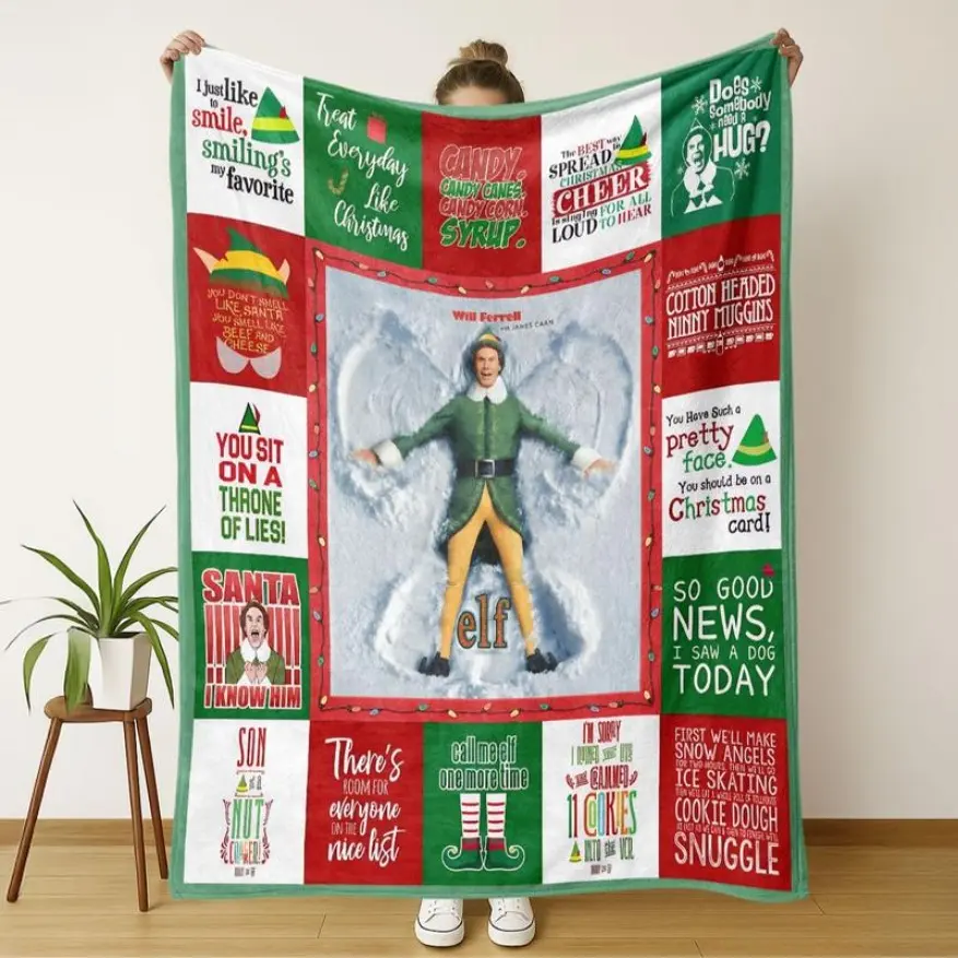 Christmas Elf Print Flannel Throw Blanket - Soft Fluffy, Cozy, Breathable, Durable, Ideal for Living Room & Bedroom Use, Perfect All-Season Gift