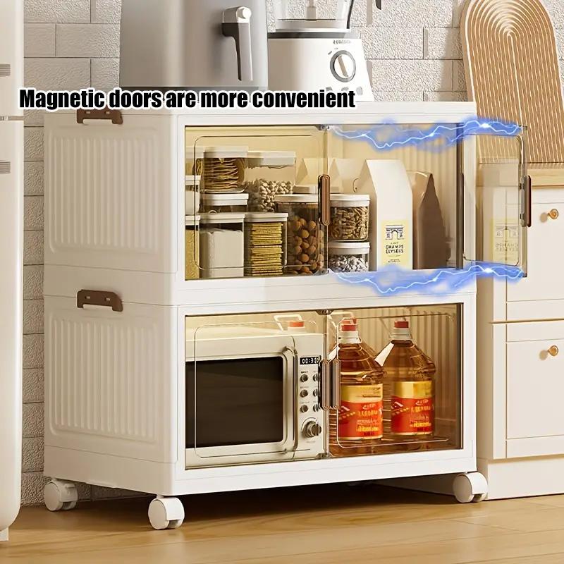 [Space-saving Storage Box]stackable storage box-Space-saving, storage cabinet, folding cabinet with covered wheels, can store clothes, snacks, toys, closet and book storage, open front door