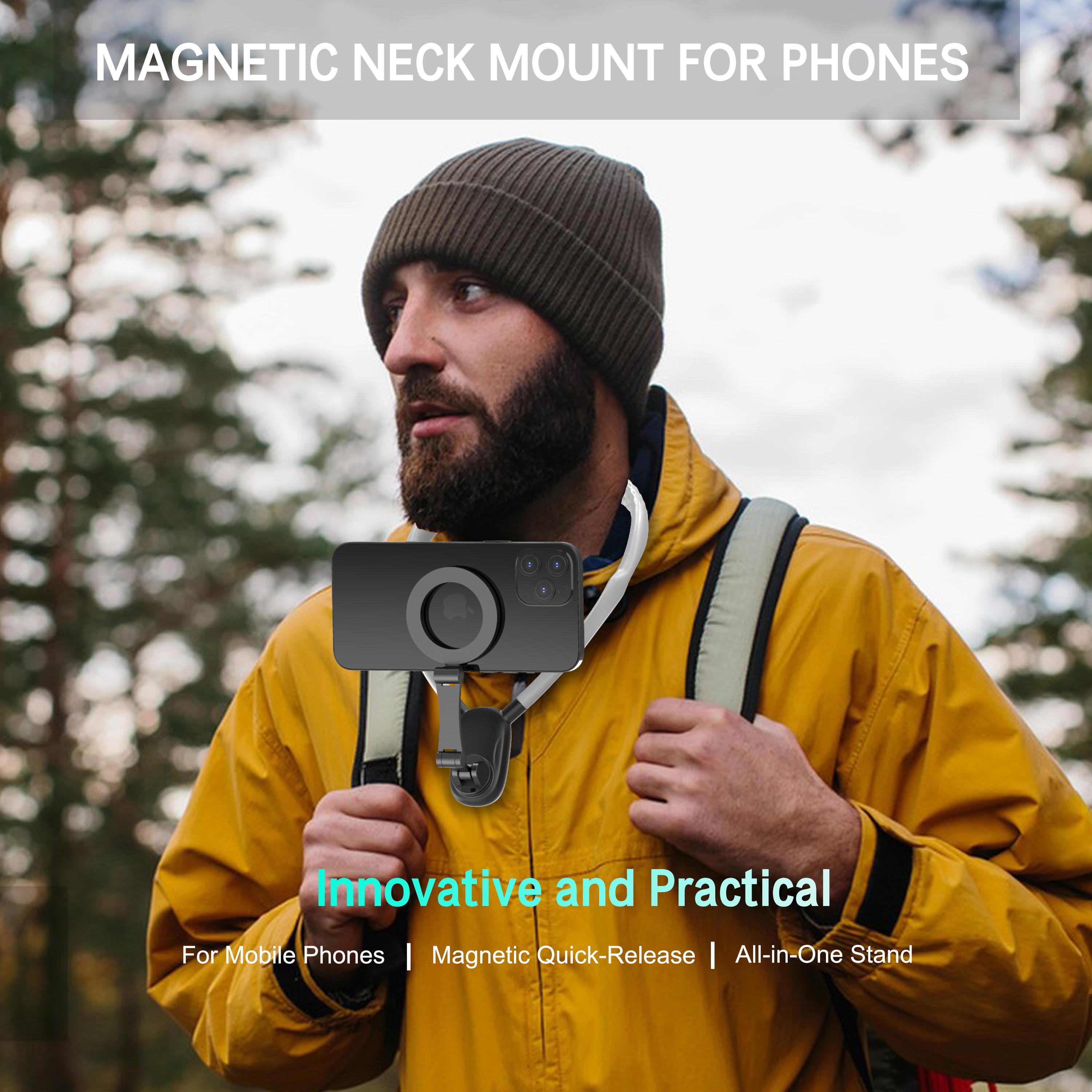 Magnetic Neck Mount for Phones - Hands-Free POV/Vlog Holder, Chest Strap for iPhone 17 16 15 14 , Android, and Smartphone Accessories