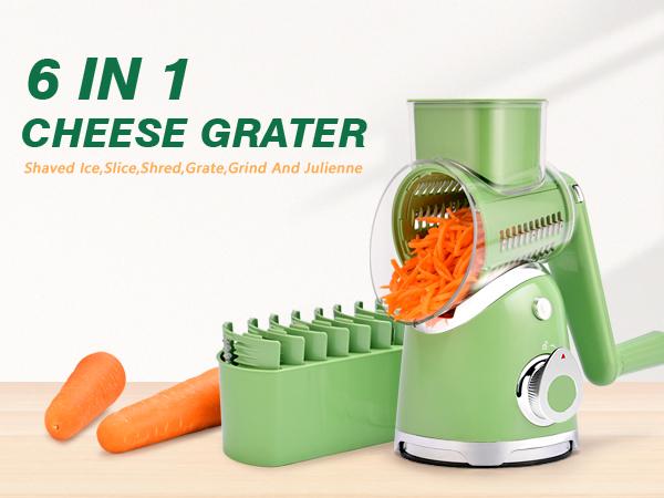 SUSTEAS Vegetable Chopper 18/10 Stainless Steel with 6 Replaceable Blades, Strong Suction Cup Base, Durable Design for Easy Cooking Kitchenware Utensils New Green