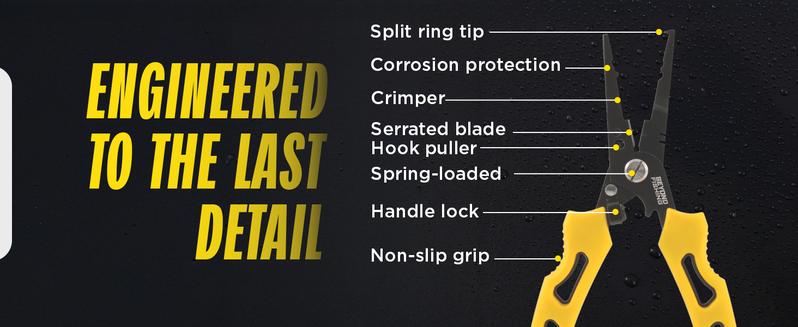 Beyond Fishing QuickRig 7 inch Fishing Pliers – Multifunction Stainless Steel Split Ring Pliers for Fishing with Line Cutter & Crimper – Corrosion Resistant & Spring Loaded Design