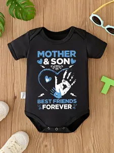 Unisex Newborn Summer Romper - "Mother & Son Best Friends Forever" Print, Soft Polyester, Short Sleeve, Round Neck, Ideal for Outdoor Use, Great Gift Option