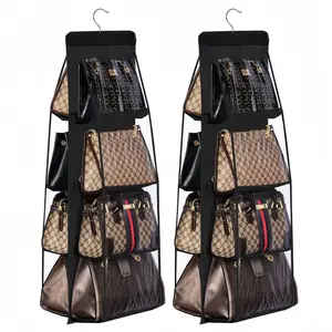 Hanging Bag Organizer, Hanging Purse Organizer for Closet, Bedroom Organization Dust-Proof Holder Bag, 1 Count 8-Pockets Hanging Bag Storage Rack, Space Saving Bag Holder, Pouch Holder, Home Organizer for Closet, Wardrobe, Living Room (Black)
