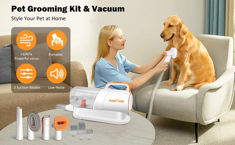 PAWING Pet Grooming Kit with Vacuum, All-in-1 Professional Deshedding Tools for Dogs & Cats - Low Noise Dogs Vacuum Cleaner with 2L Large Capacity Dust Cup for Shedding Pet Hair