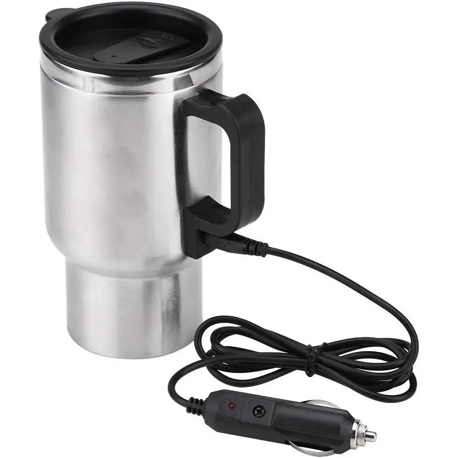 12V Plug-In Corded Electric Car Kettle - 16oz/450ML, 16x8.5cm, 60W Food Grade Stainless Steel Vacuum Insulated Travel Thermos with Spill-Safe Seal, 291g Portable 12V Car Heat Water Boiler for Coffee/Tea, Brand New, Plug-In Power