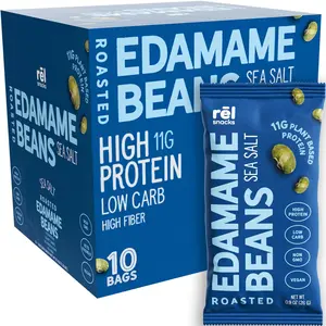 Rēl Snacks Sea Salt Crunchy Roasted Edamame Beans 0.9OZ 10 Pack Protein Fiber High Protein Low Carb Keto Friendly Snack