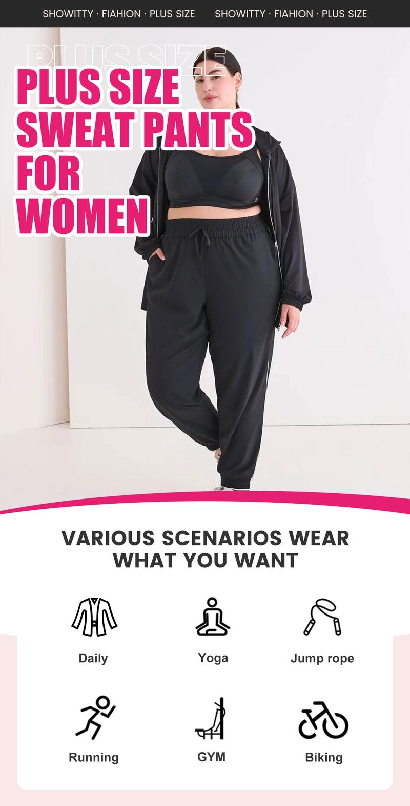 【Plus Size】SHOWITTY 3 Pack Women's Plus  Joggers with Pockets, Comfy High Stretch Workout  Yoga Pants for Women, Basic  High Waist breathable Sweatpants leggings