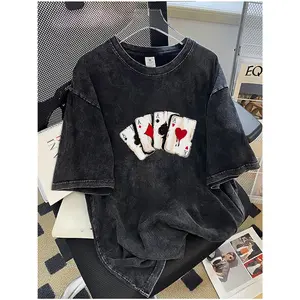 Men's 100% Washed T-Shirt/230 Grams Heavyweight/Loose Fit with Vintage Print/Plus Size