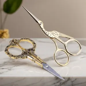2PCS Gold Vintage Plum Blossom Scissors and Classic Crane Design Sewing Scissors for Embroidery, Sewing, Craft, Art Work & Everyday Use