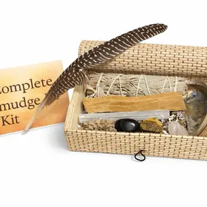 Complete Smudging Kit with Sage, Palo Santo, Feather & Healing Crystals – Spiritual Cleansing Set