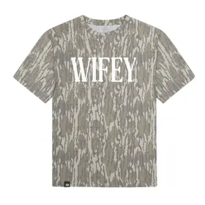 White WIFEY Letter Washed Out Tee Mossy Oak Original Bottomland, Mossy Oak Original Bottomland White WIFEY Hunting Short Sleeve Shirt