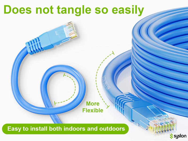 Syston CAT6e Patch Cable 600MHz 10Gbps Ethernet, CAT6 Enhanced 23AWG Bare Copper UTP | High-Speed LAN Internet Cable for Gaming, PoE, Indoor/Outdoor, UV Resistant, CMR Rated, UL ETL Certified Syston CAT6e Patch Cable 600MHz 10Gbps Ethernet, CAT6 Enhanced 23AWG Bare Copper UTP | High-Speed LAN Internet Cable for Gaming, PoE, Indoor/Outdoor, UV Resistant, CMR Rated, UL ETL Certified