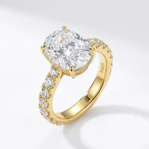 18K Gold Plated S925 5.0CT Elongated Cushion Cut Golden Engagement Ring – 925 Sterling Silver,Moissanite Ring Elegant Promise & Anniversary Ring for Women, Perfect Wedding Gift