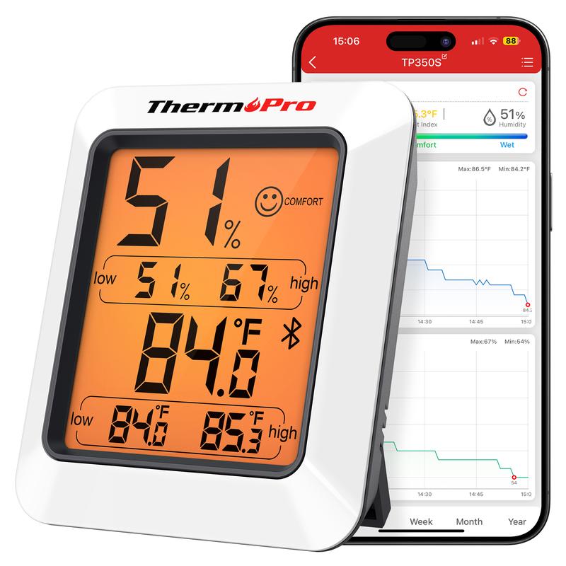 ThermoPro Bluetooth Hygrometer Thermometer TP350 & TP359W, Indoor Room, Home Temperature and Humidity Monitor, High Accuracy Sensor, App Alerts, Data Export, Backlit LCD, Max/Min Records