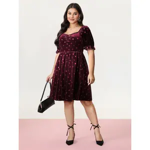 【Date Night Dress】 BLOOMCHIC Velvet Heart Print Puff Sleeve Midi Dress 2026 Summer Vibes Swimweek
