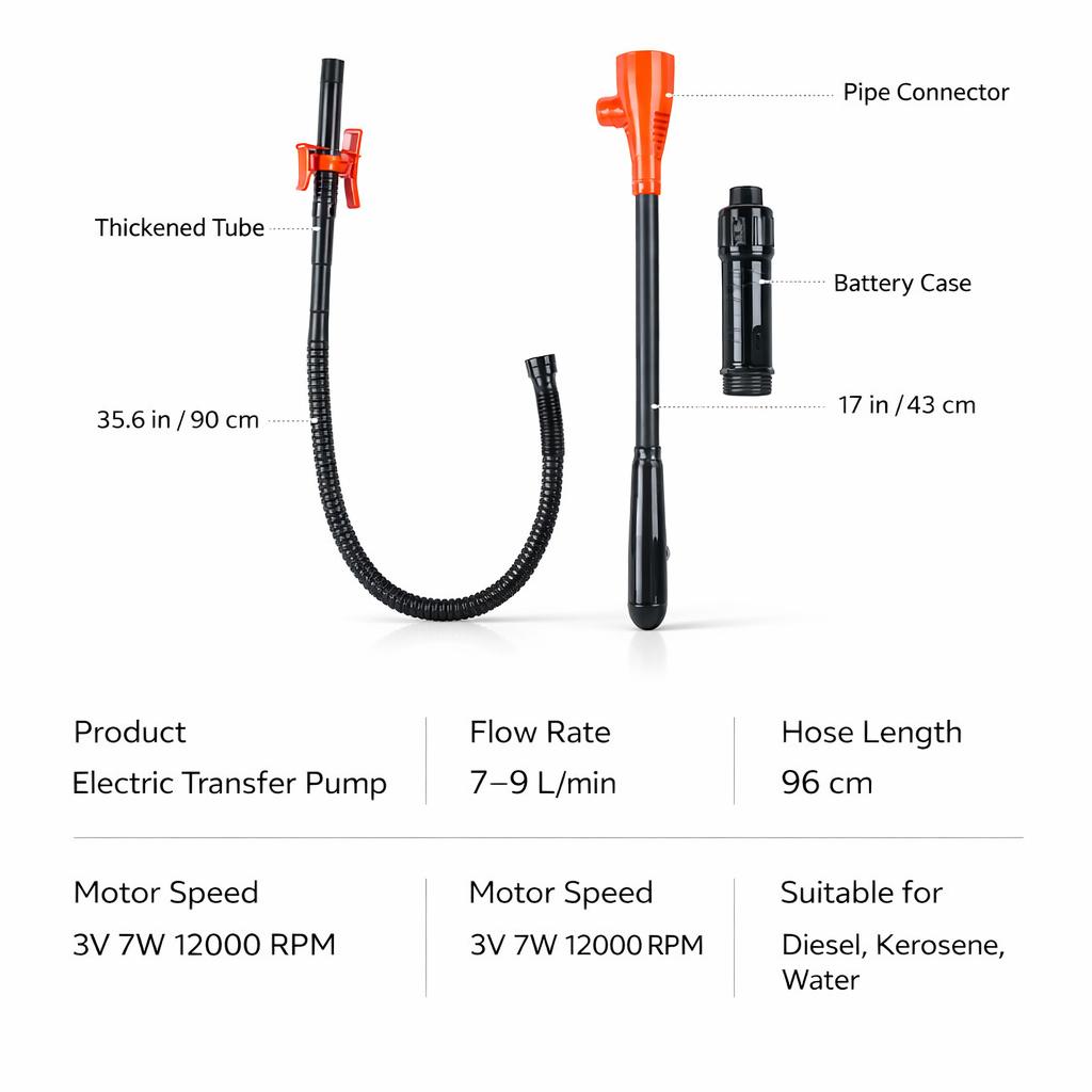Portable Battery Operated Liquid Transfer Pump, 2.6 GPM Electric Fluid Pump with Flexible Hose & Adjustable Nozzle for Water, Oil, Car Fluid & Household Transfer