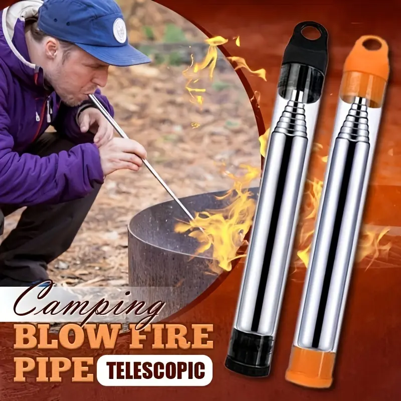 Stainless Steel Retractable Fire Blow Tube, Portable Pocket Bellows Tool for Outdoor Camping and Hiking, Stainless Steel Fire Blow Tube, Outdoor Camping Cooking, Compact Form, Telescopic Tube