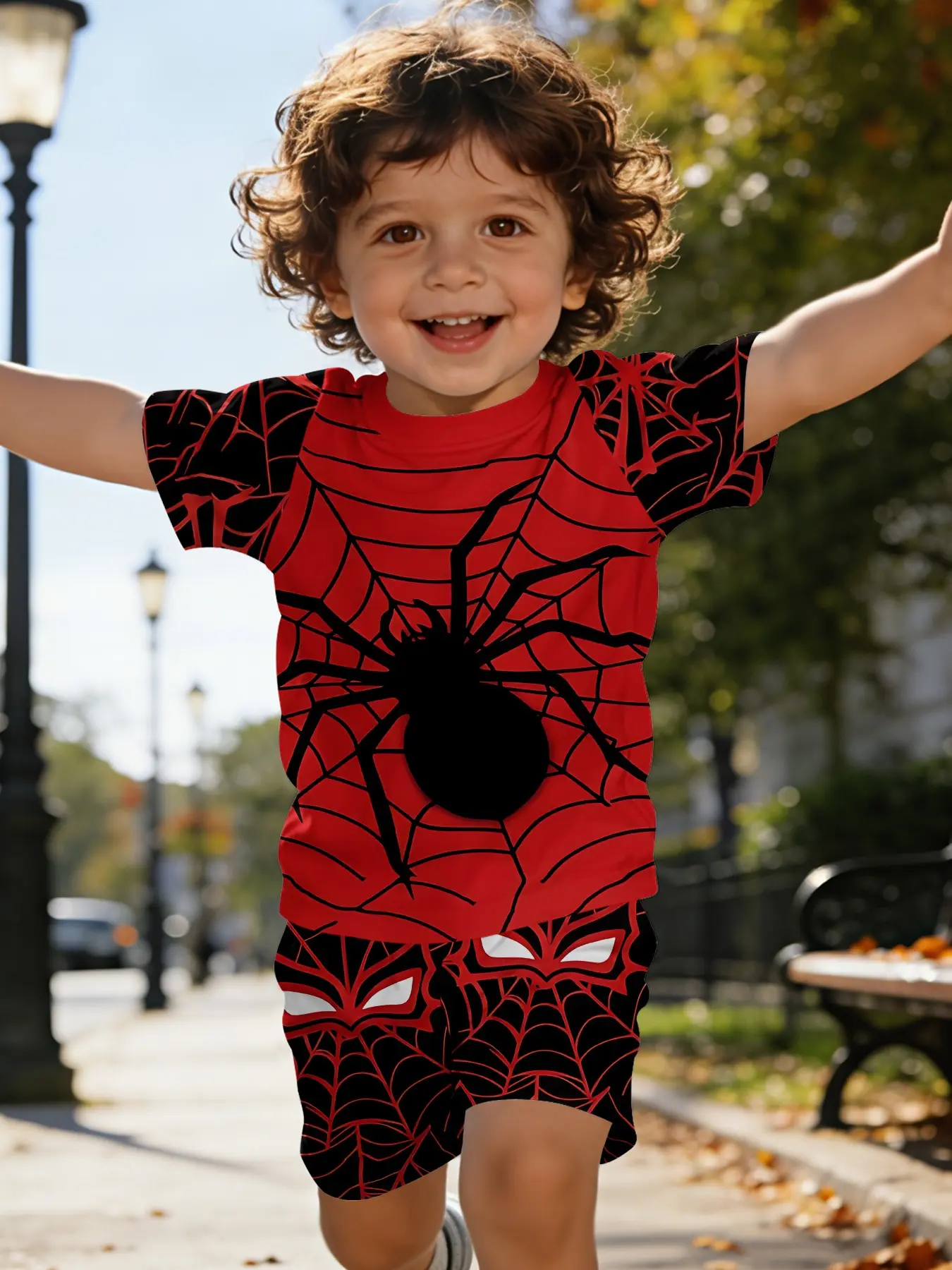 Classic hero style Spider-Man web print baby short-sleeve set, summer clothing set, Outfits Set, kids' wear clothes for boys and girls, T-shirt suitable for daily and outdoor sports. Made of 100% polyester, it's the gift for infants and toddlers