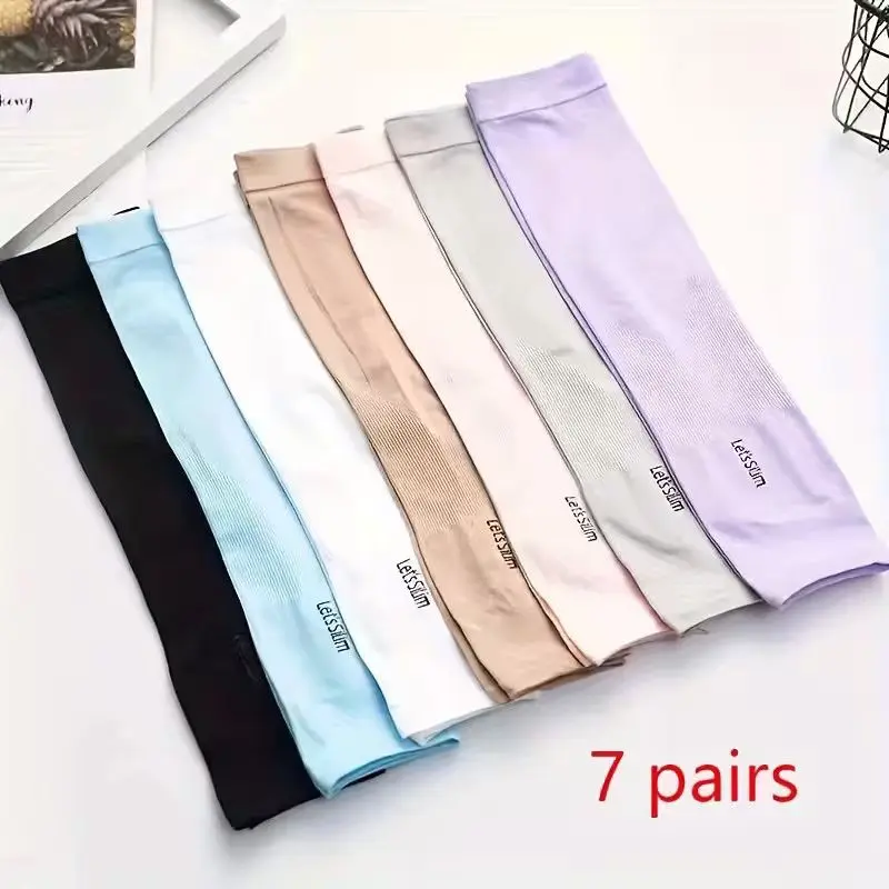 Unisex UPF 50+ UV Protection Ice Silk Arm Sleeves (7 Pairs) - Breathable, Cooling, 1 Size, Seamless Cuffs, Thumb Holes, Ideal for Outdoor Sports, Driving, One Size