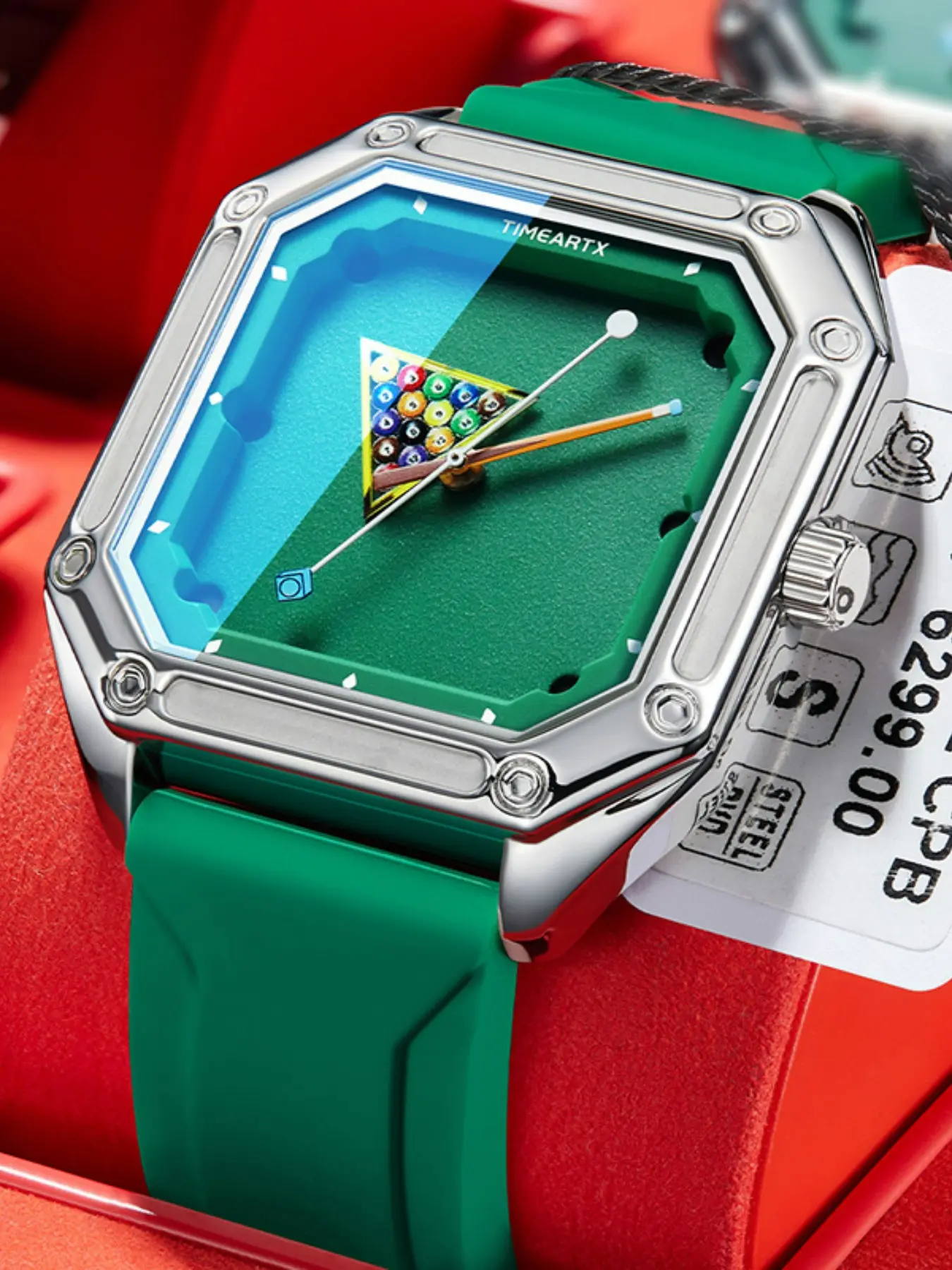 TIMEARTX Billiard Ball Analog Quartz Watch Analog Wristwatches Watches For Men Casual Sports Wristwatch Green Dial Billiards Themed Dial Rubber Strap Fashion Accessory Unique Design Daily Wear Timepiece