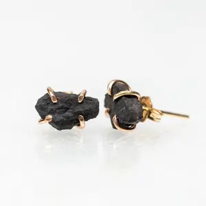Shungite Stud earrings in 14K gold filled or 925 silver Earrings Natural Gemstone EMF Protection Grounding Healing, Raw Gemstone Earrings, Raw Shungite Earrings, Rough Shungite Earrings, Healing Gemstone, Sterling Stone Earrings, Russian black Shungite ,