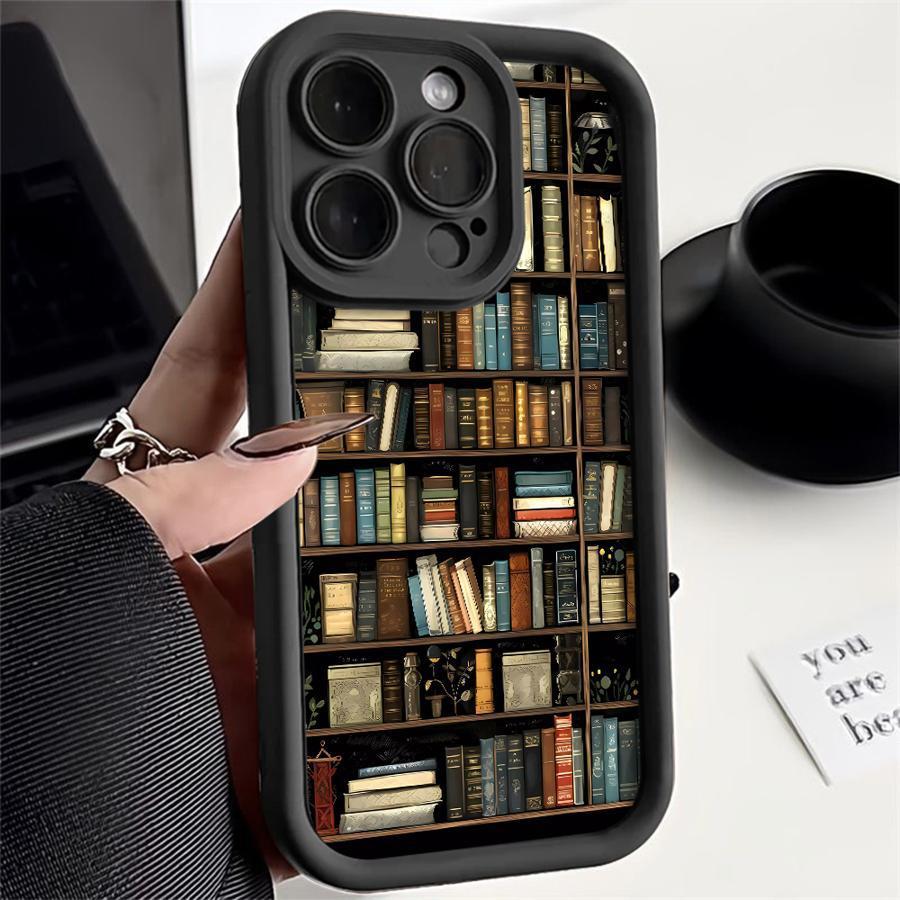 Cool bookshelf pattern shockproof phone case for iPhone [11-17, 6-7 all models and X, XS, XR, XS Max] | Non-slip soft TPU bumper + raised bezel | Military drop-tested protective case Protection Cover
