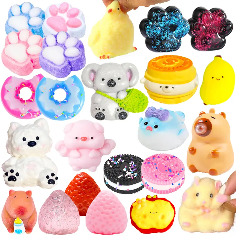 5-Pcs Unisex Squishies Squeeze Toys Set, Decompression Ball Fidget Toys with Cute Animal & Fake Food Designs, Oddly Satisfying ASMR Cutecore Items for Parties, Christmas & Birthday Gifts