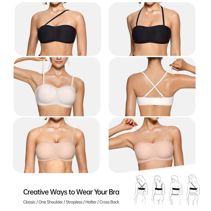 OEAK Womens Strapless Bras Push Up Bandeau Bra Non Slip Wireless Supportive Padded Bras Seamless Comfortable Tube Jelly Bra