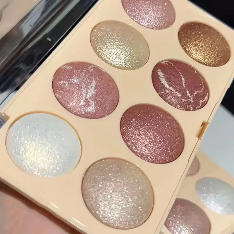 8-Shade Baked Powder Eyeshadow Palette - Diamond Shimmer Sparkly Color Eyeshadow, Waterproof, Warm Brown-Black Tones, All-Occasion Makeup Shimmer Sparkle Palette, Holiday Gift for Glam Lovers