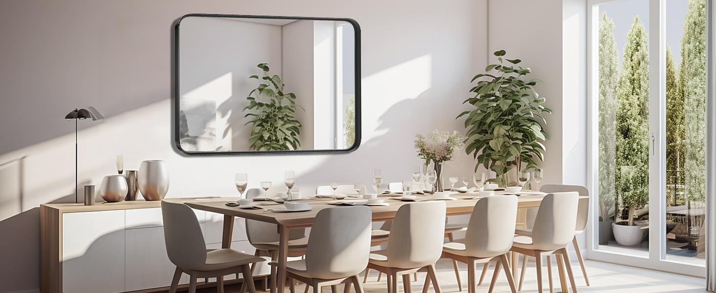 Bathroom Mirror Vanity Mirror for Wall, Aluminum Alloy FramedFarmhouse, Rounded Rectangle ,Anti-Rust,Tempered Glass,Hangs Horizontally or Vertically Bathroom Mirror Vanity Mirror for Wall, Aluminum Alloy FramedFarmhouse, Rounded Rectangle ,Anti-Rust,Tempered Glass,Hangs Horizontally or Vertically